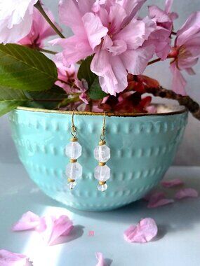 New rose quartz with frosted finish 14k gold filled drop earring